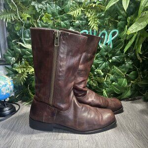 Frye Heath Outside Zip Brown Distressed  Leather Boot Men Size 12 D
